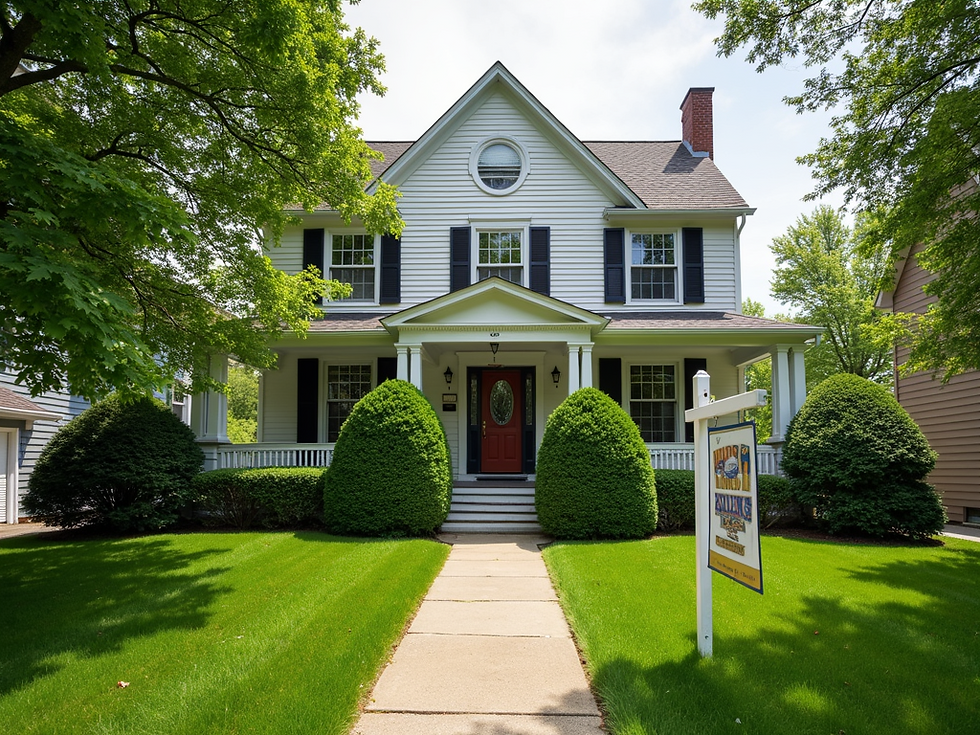 Charming New Jersey home with a well manicured lawn and a for sale sign