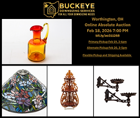 Curated collection of fine art, vintage glassware, and pottery for online estate auction in Columbus, Ohio by Buckeye Downsizing Services.