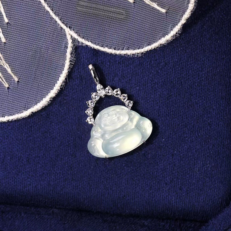 Hình thu nhỏ: Mặt dây chuyền Phật Di Lặc ngọc Jadeite A vàng 18K
