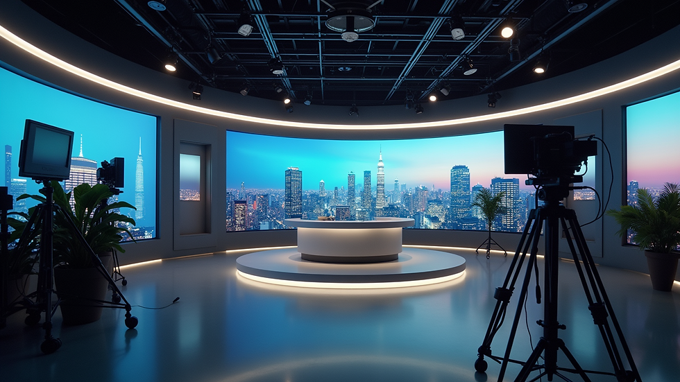 Wide angle view of a modern television studio
