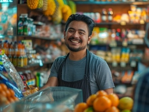 Distribuidor atendiendo a una tienda de abarrotes en el canal tradicional, con exhibidores visibles, productos organizados y relación cercana con el detallista.