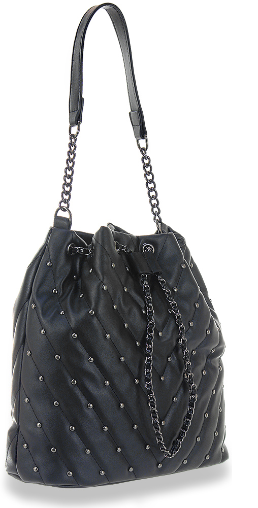 BPS-88061 Black Studded Drawstring Fashion Hobo
