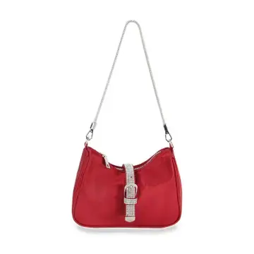 BBY-880004 Red Rhinestone Buckle Hobo Handbag