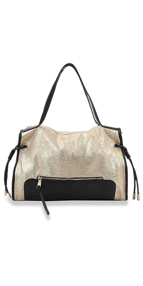 MED-885922 Gold Sparkling Front Pocket Fashion Handbag