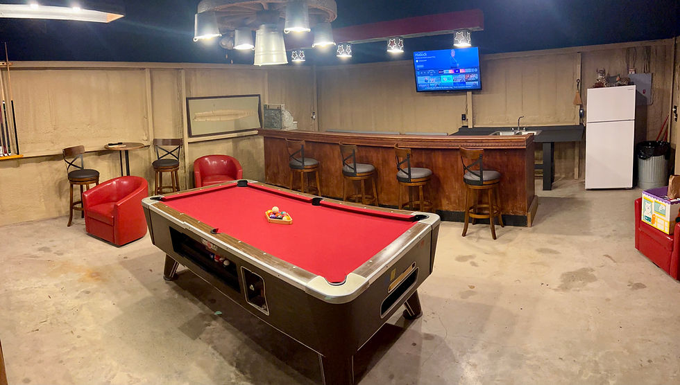 pool table, bar, gaming area