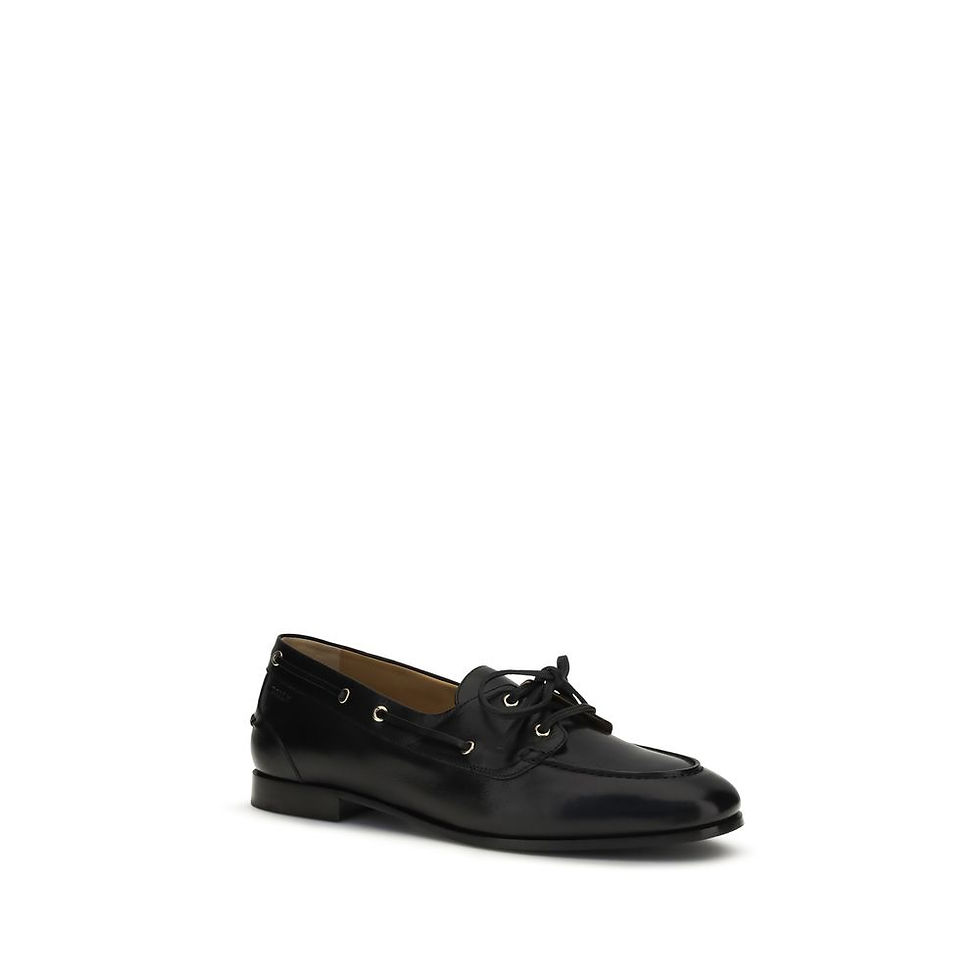 Thumbnail: Black Buffalo Leather Slip-On Loafers