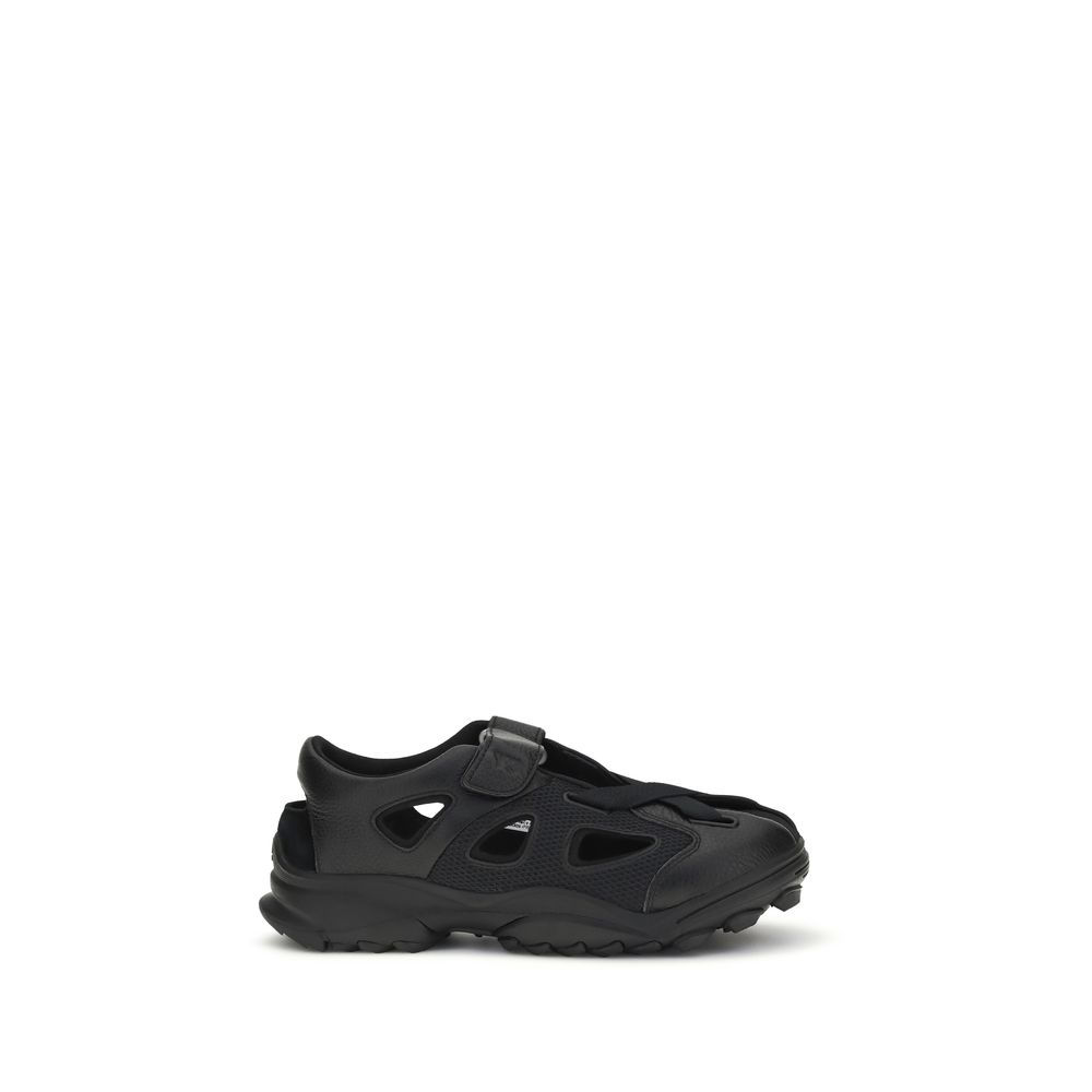 Black Calf Leather Bos Taurus Flat Sandals