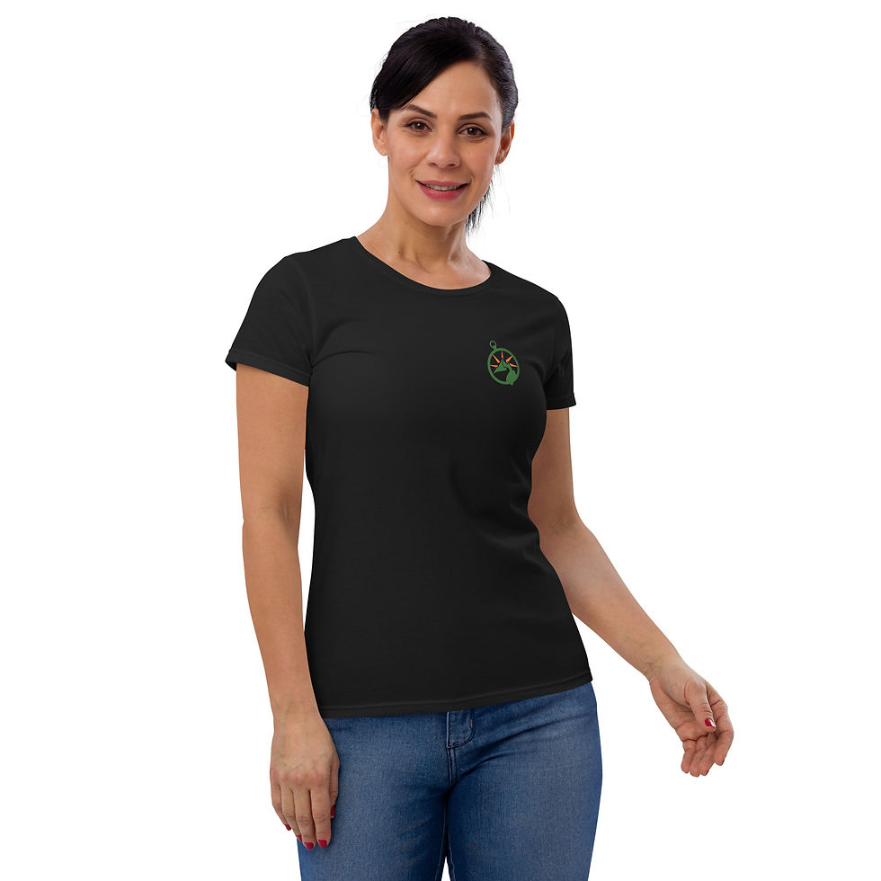 women's fitted eco tee in black with green logo