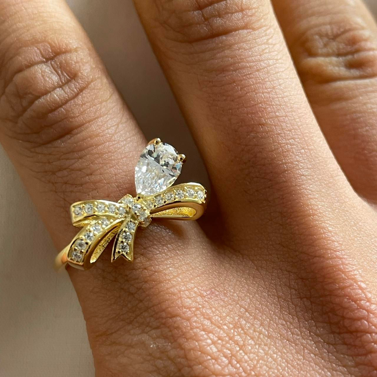 Gold Princess Bow Ring S925