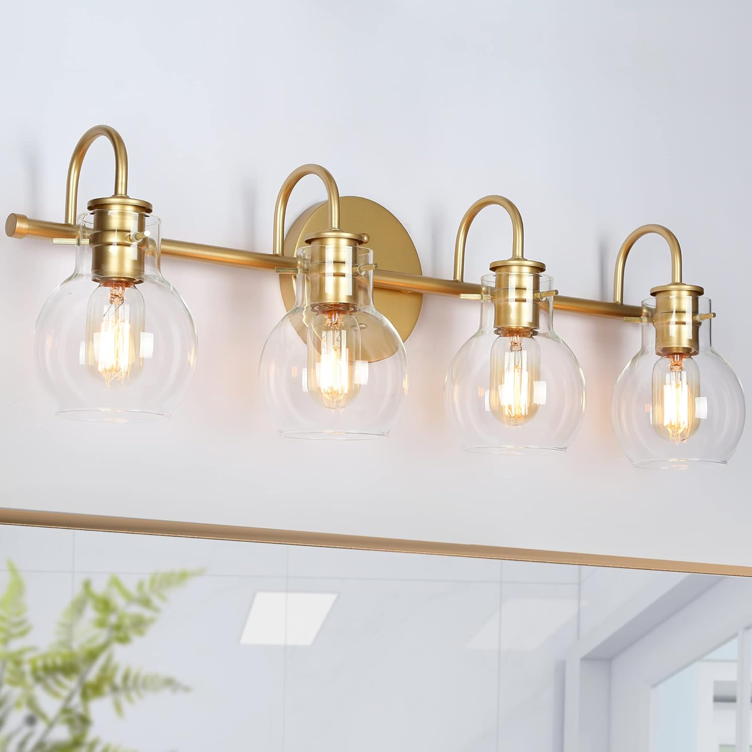 Bathroom Vanity Light, 4-Light 28.5" Large Gold Bathroom Light Fixtures, Modern
