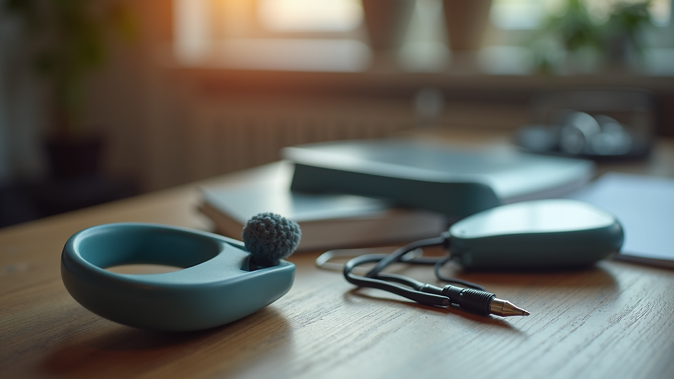 Close-up view of a speech therapist’s toolkit with voice training devices
