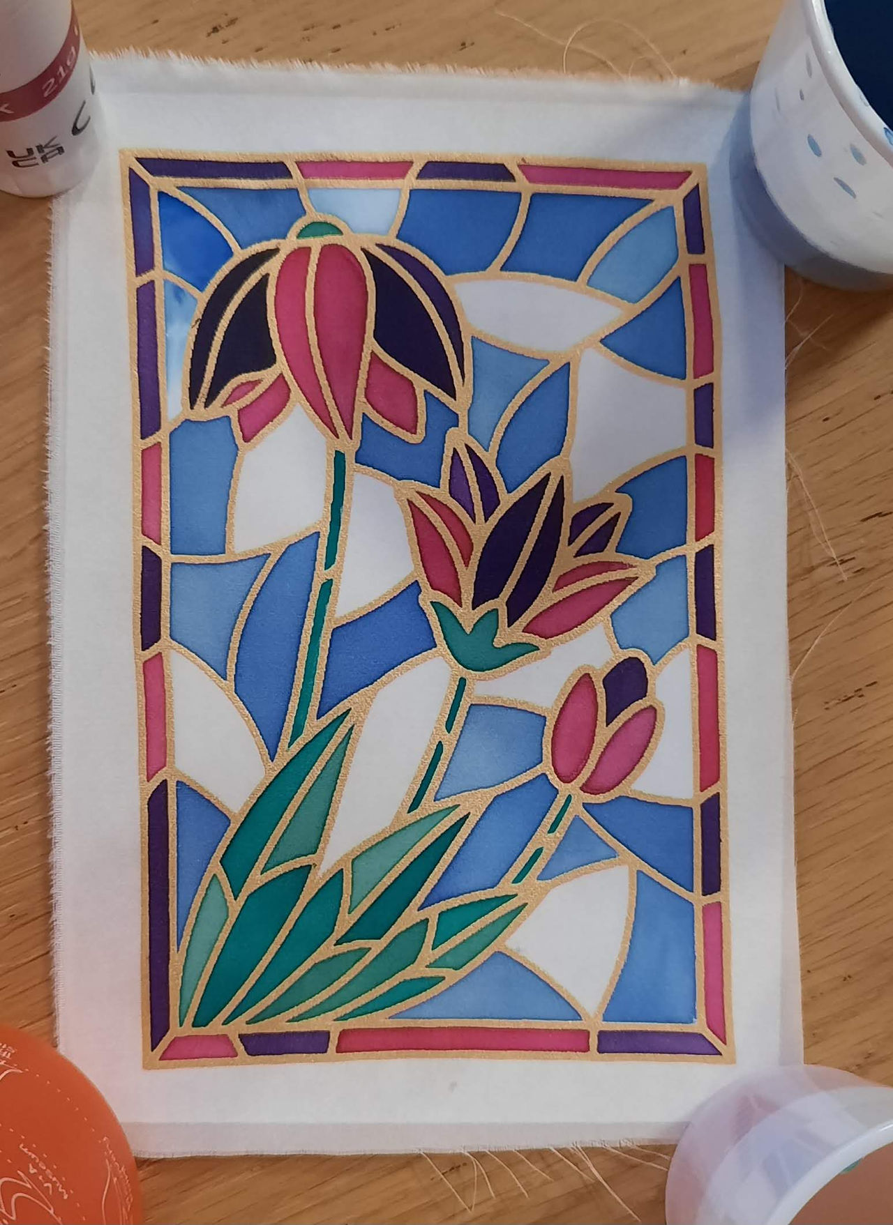 Silk painting of flowers