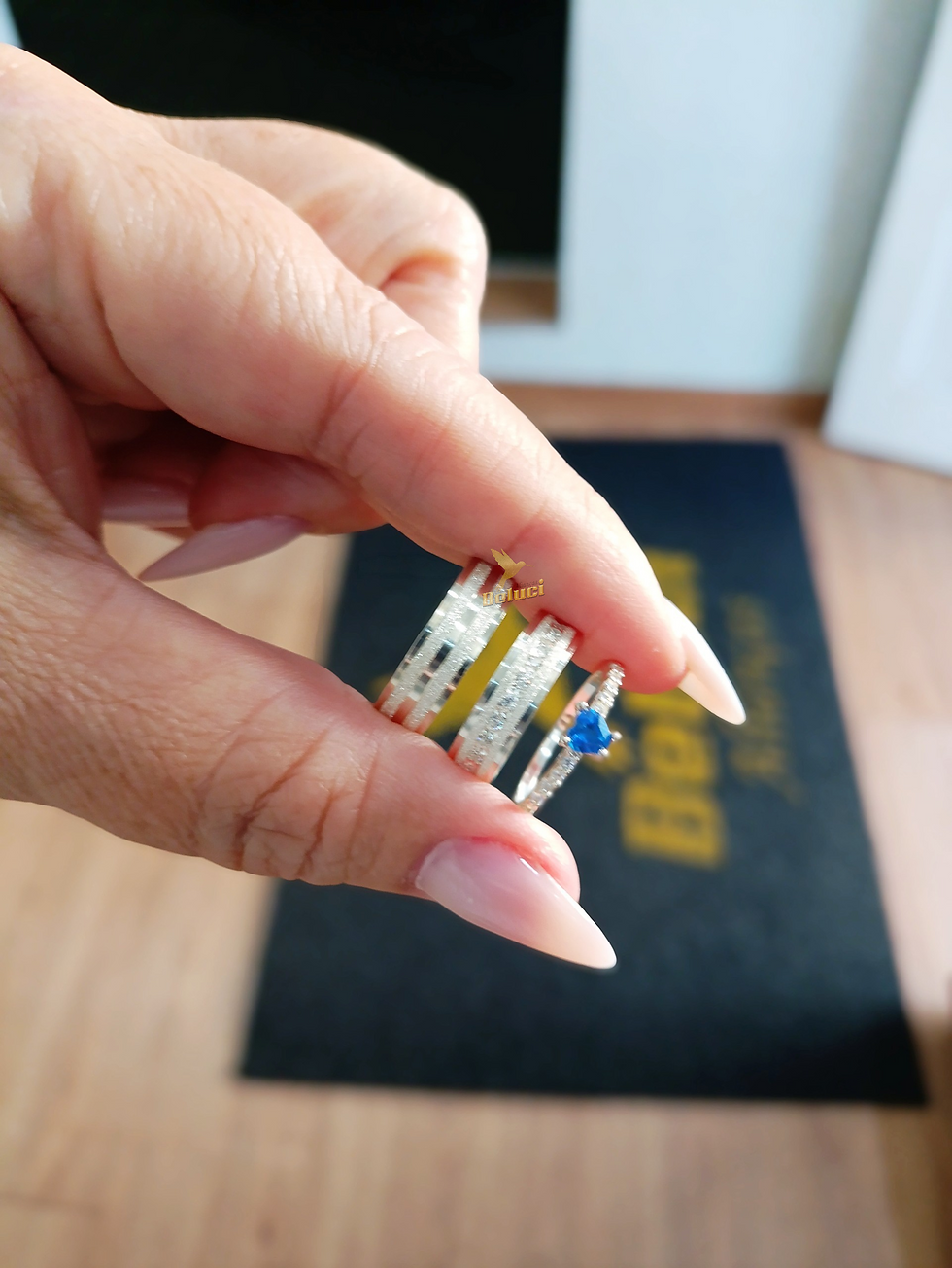 Miniatura: Par cravejado / 6 mm/ com anel coração