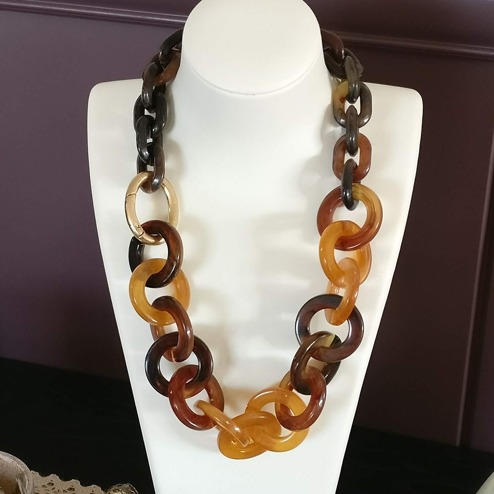 Thumbnail: Ketting acryl cirkels gevlamd bruin/ naturel amber (collectie 2023)