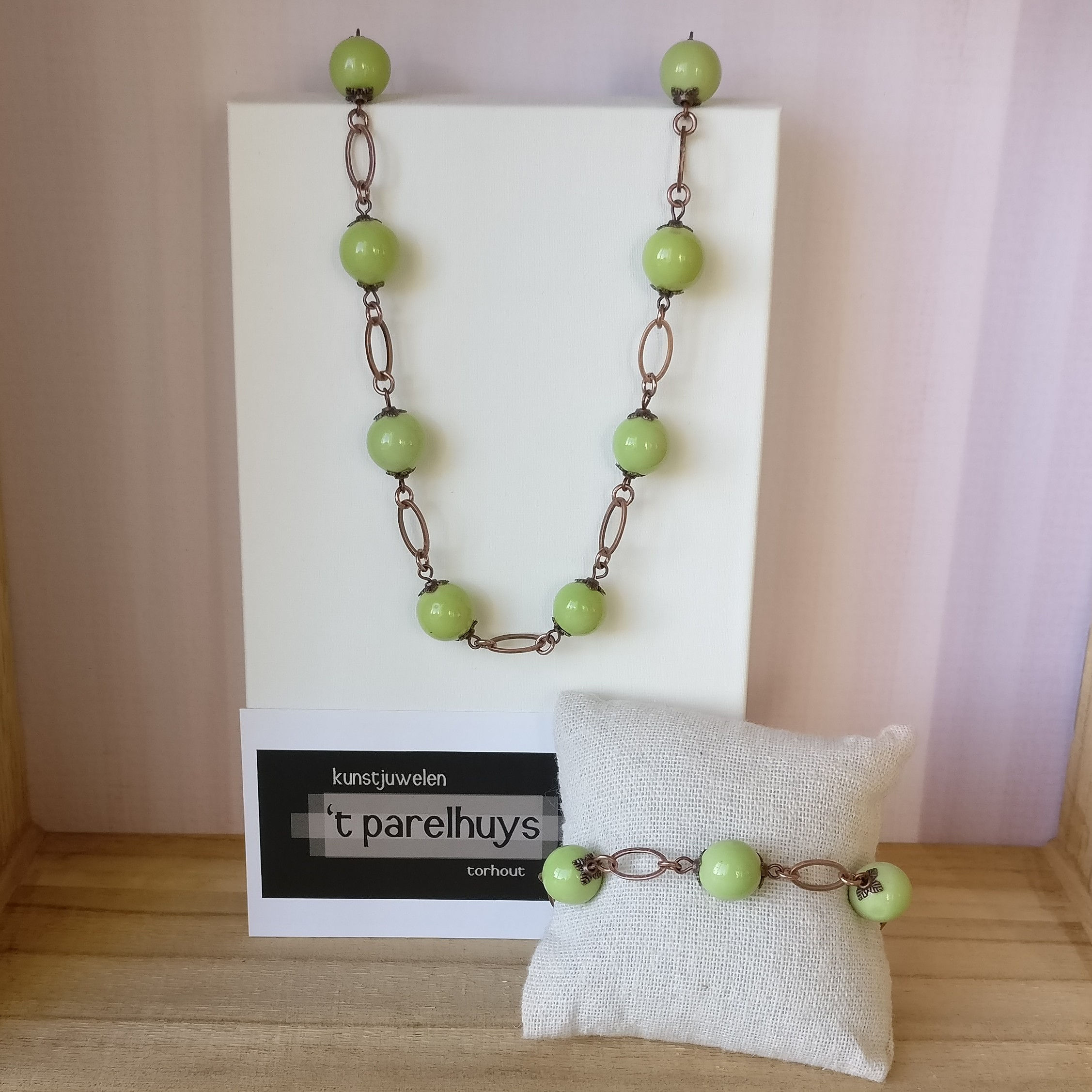 Ketting met armband porselein lime