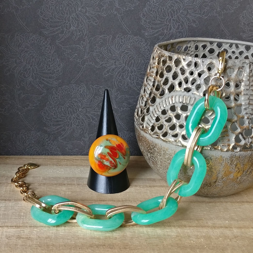 Thumbnail: Armband acryl ovalen schakels patinagroen