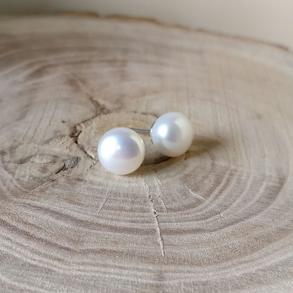 Thumbnail: Oorknop parel 10mm wit, roze en lichtgrijs