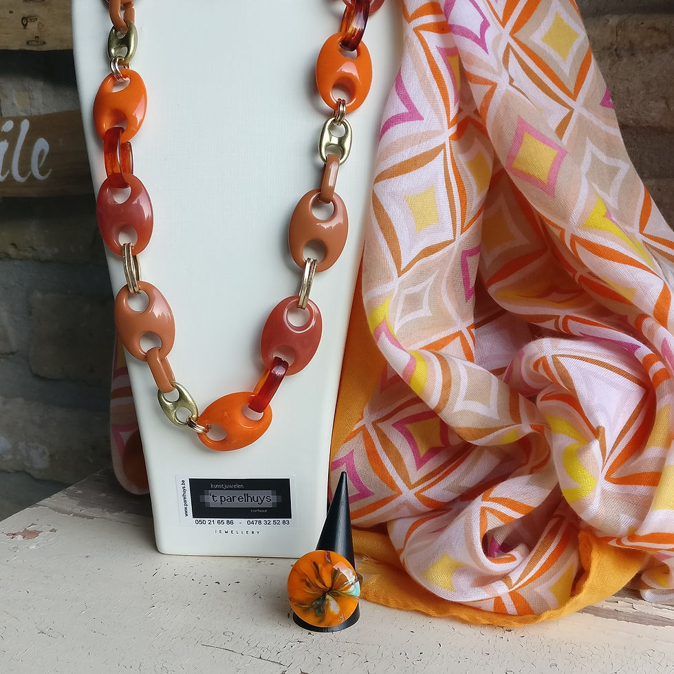 Thumbnail: Ketting acryl 2oogjes diep-oranje/oranje-roest/camel