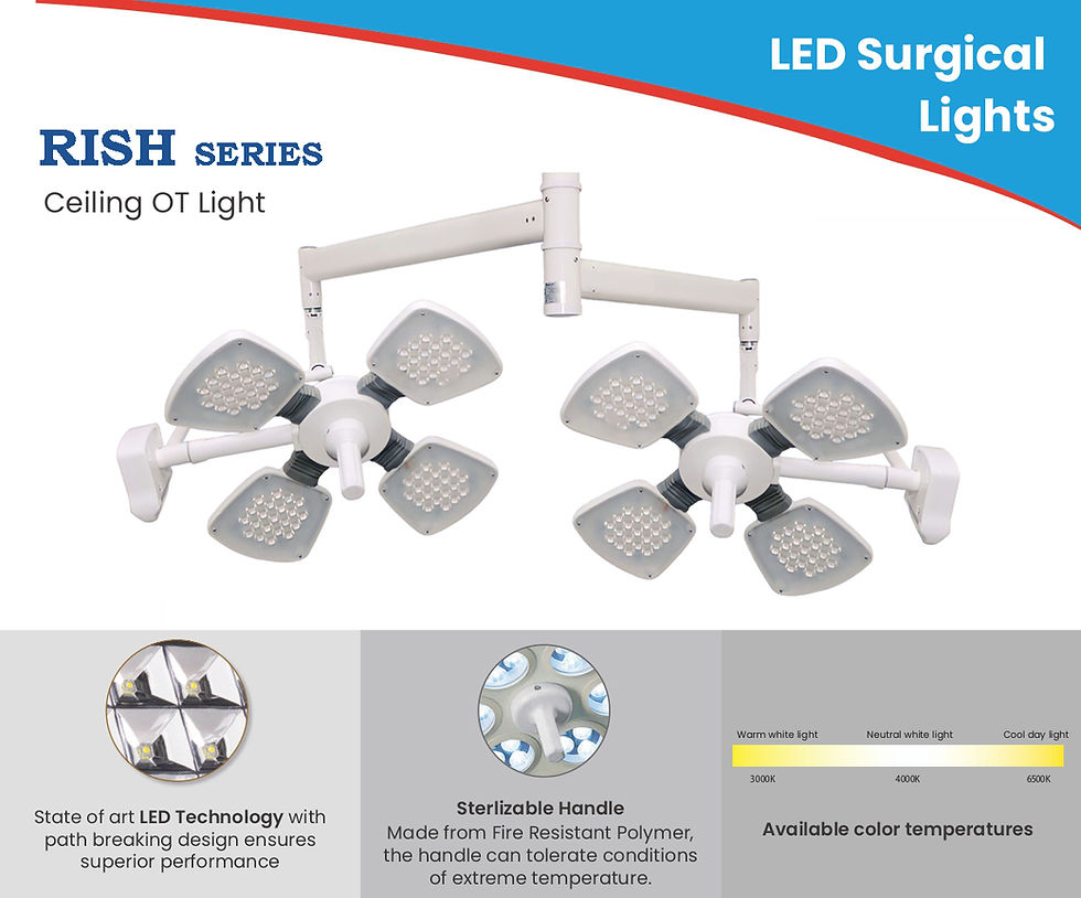 थंबनेल: Close-up view of a Double Dome LED OT Surgical Light, highlighting its two-dome structure and adjustable brightness, providing enhanced visibility and optimal lighting conditions for precision and clarity in surgical procedures.