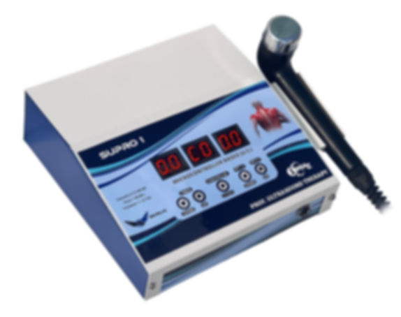 Close-up image of a 1 MHz Ultrasound Therapy Machine, showcasing its sleek design and intuitive interface, designed for delivering low-frequency ultrasound waves to effectively address deep tissue conditions and support rehabilitation and pain relief.