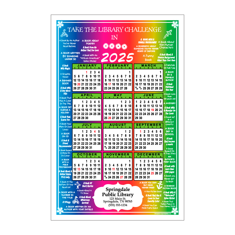 Kids library challenge wall calendar modern marketing