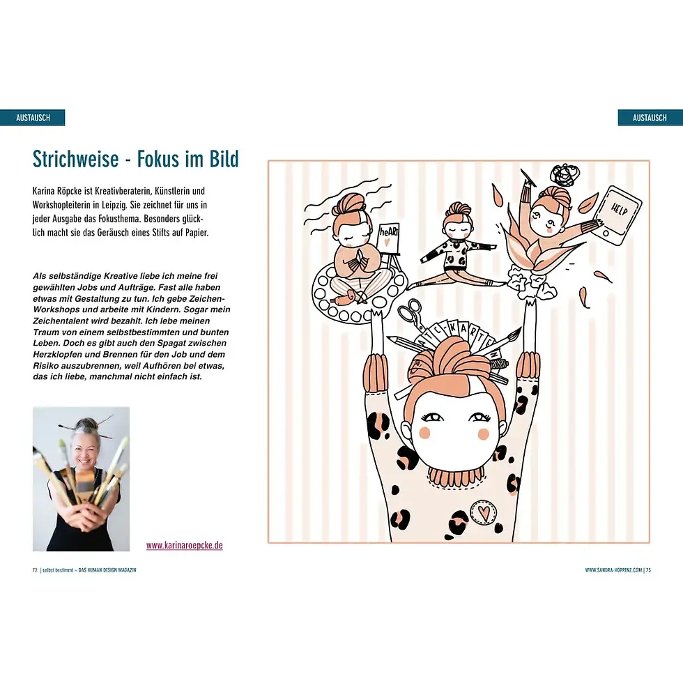 Magazinausschnitt Sandra Hoppenz - Illustration von Karina Röpcke