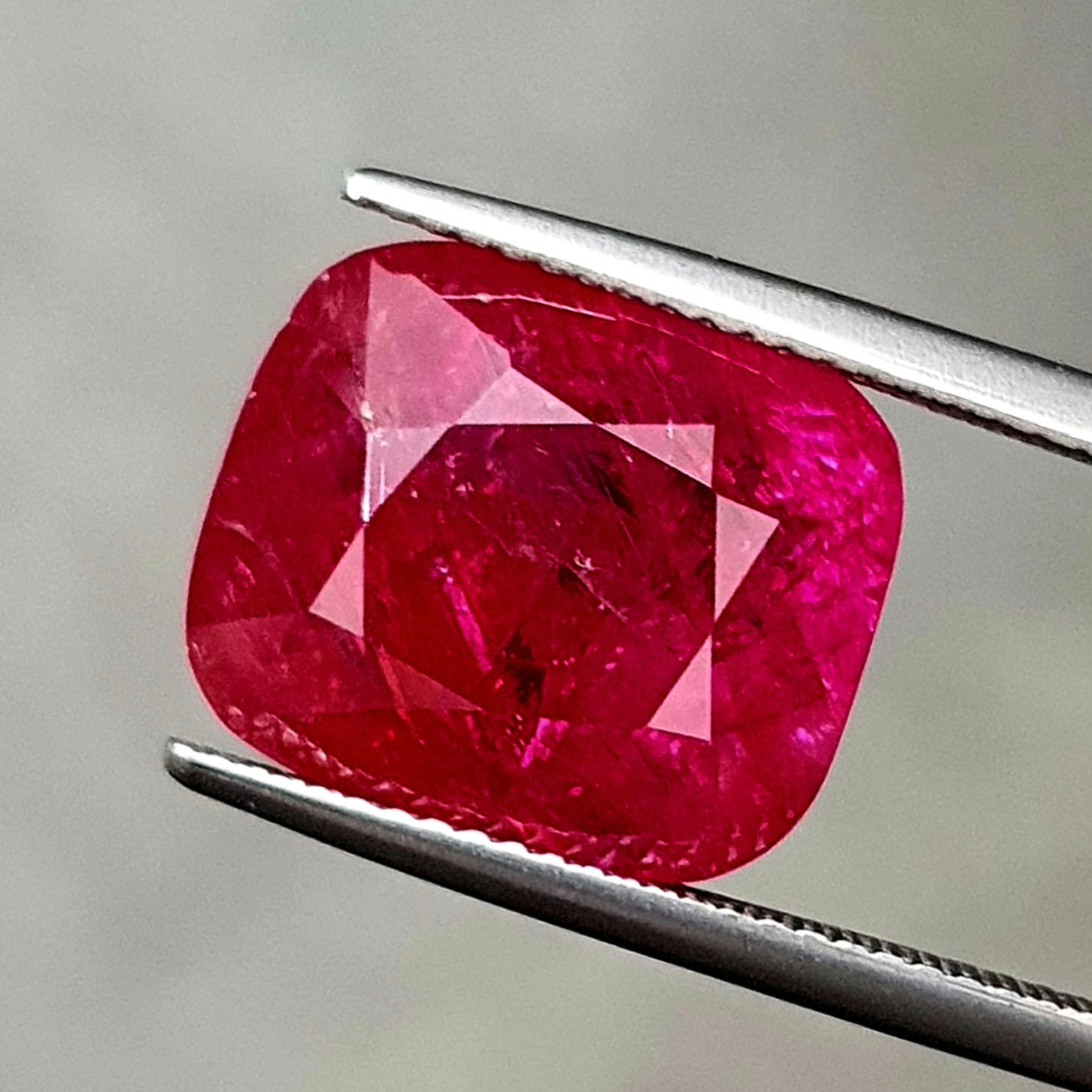 Large 15 carat No Heat Burmese ruby red color cushion shape gemstone