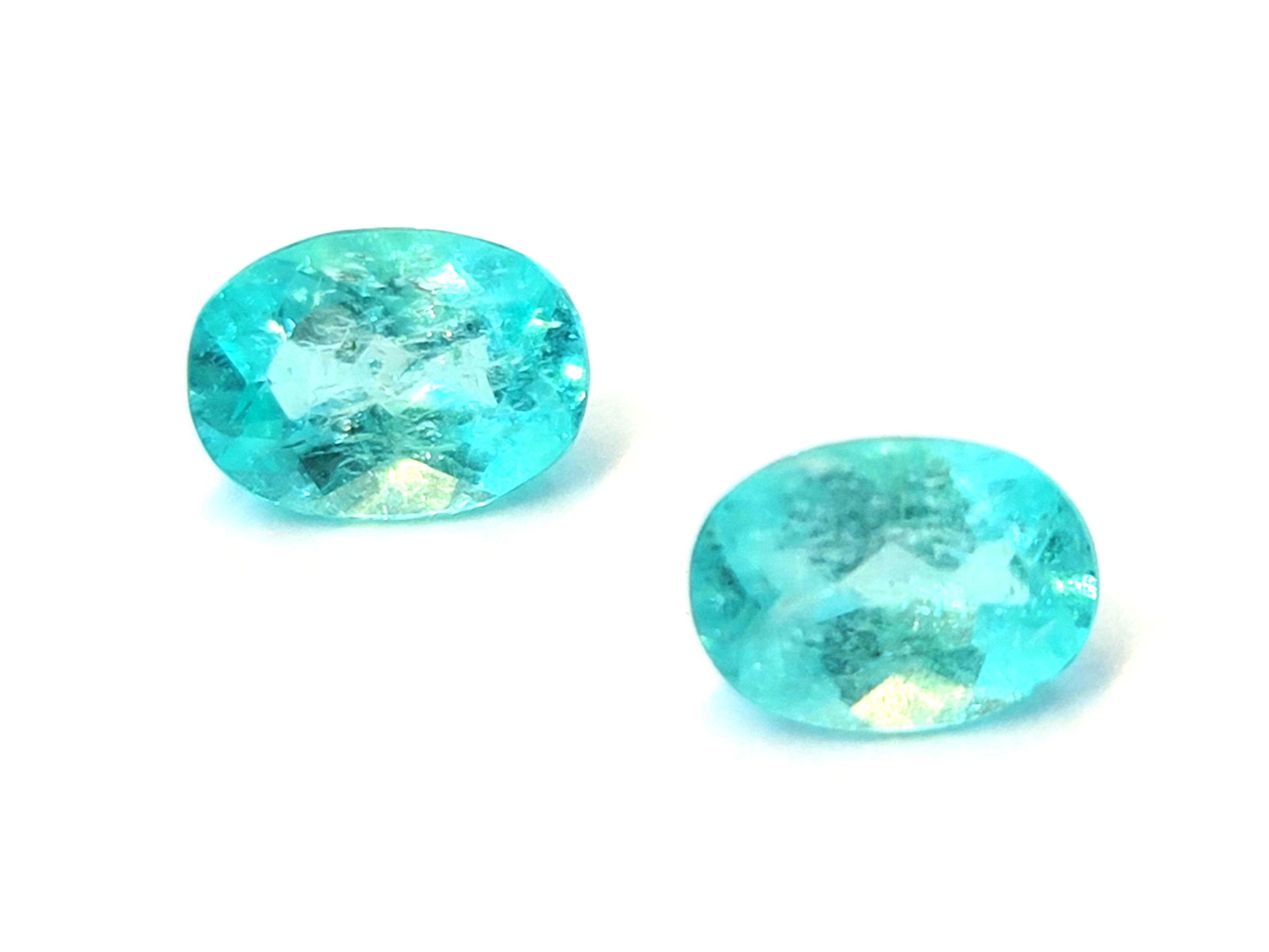 2.46 ct Neon blue Paraiba tourmaline pair oval shape for ear studs, jewelry