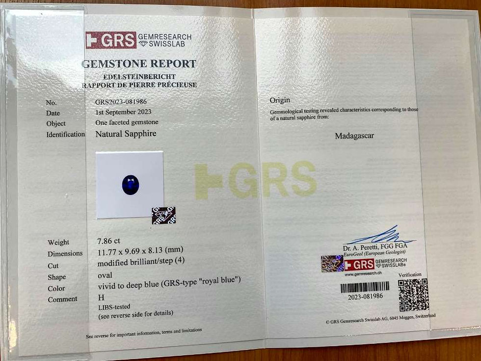Miniature : GRS certificate fpr Royal Blue Sapphire Madagascar