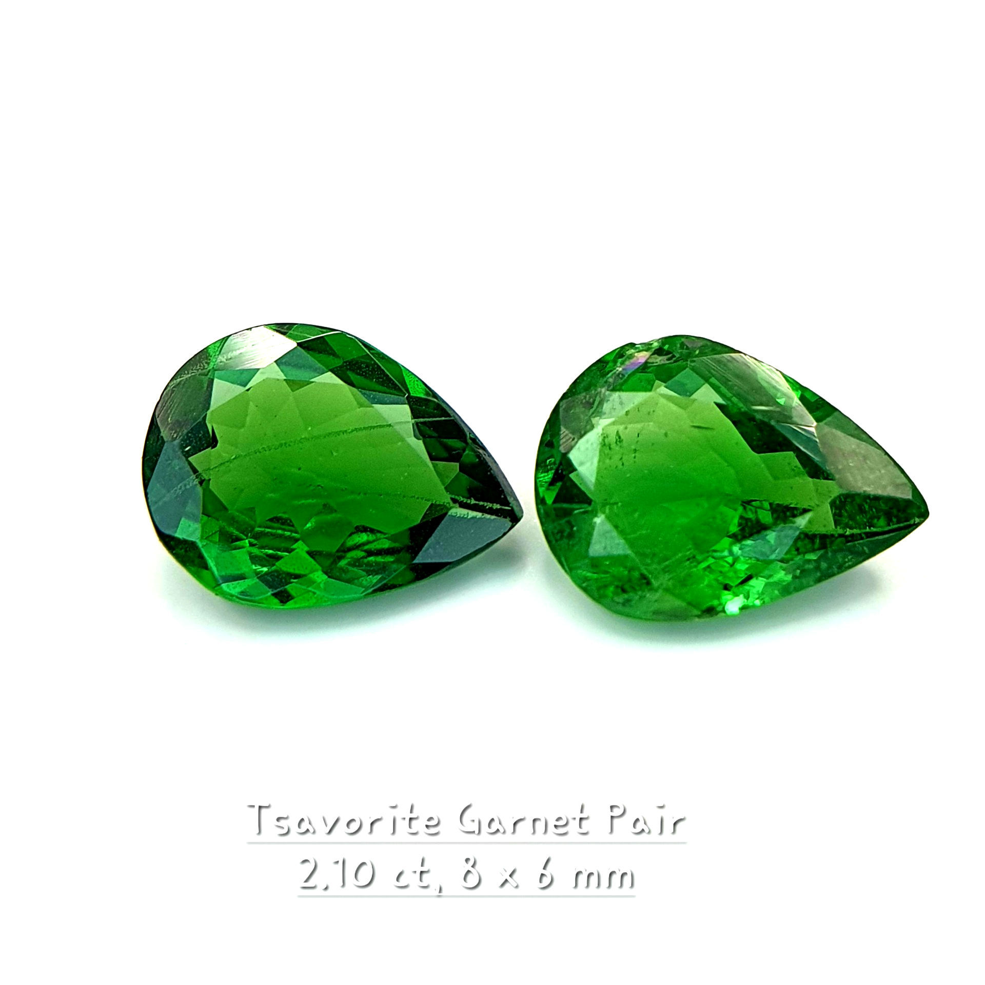 2.10 ct Tsavorite Garnet Pair 8 x 6 Vivid green Unheated Pear Shape gemsto