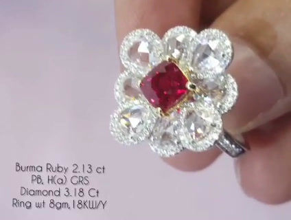 Thumbnail: Magnificent GRS certified  2.1 cts  Burmese Pigeon Blood Ruby Diamond Ring