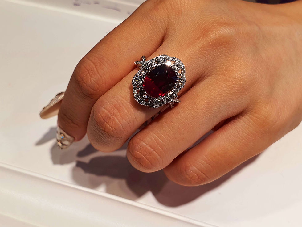Miniatyrbild: Pigeon blood red no heat ruby and diamond ring