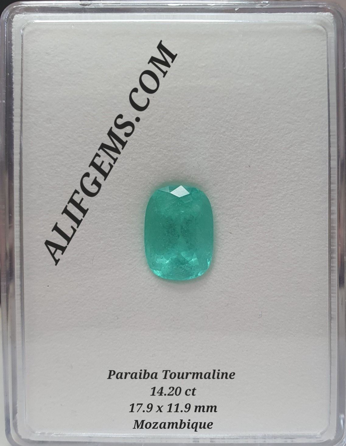 14.20 ct Natural Paraiba Tourmaline cushion cut loose gemstone from Mozambiqe