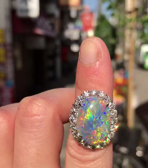 Миниатюра: Exquisite 7.57 ct Solid Black Opal and Diamond Ring