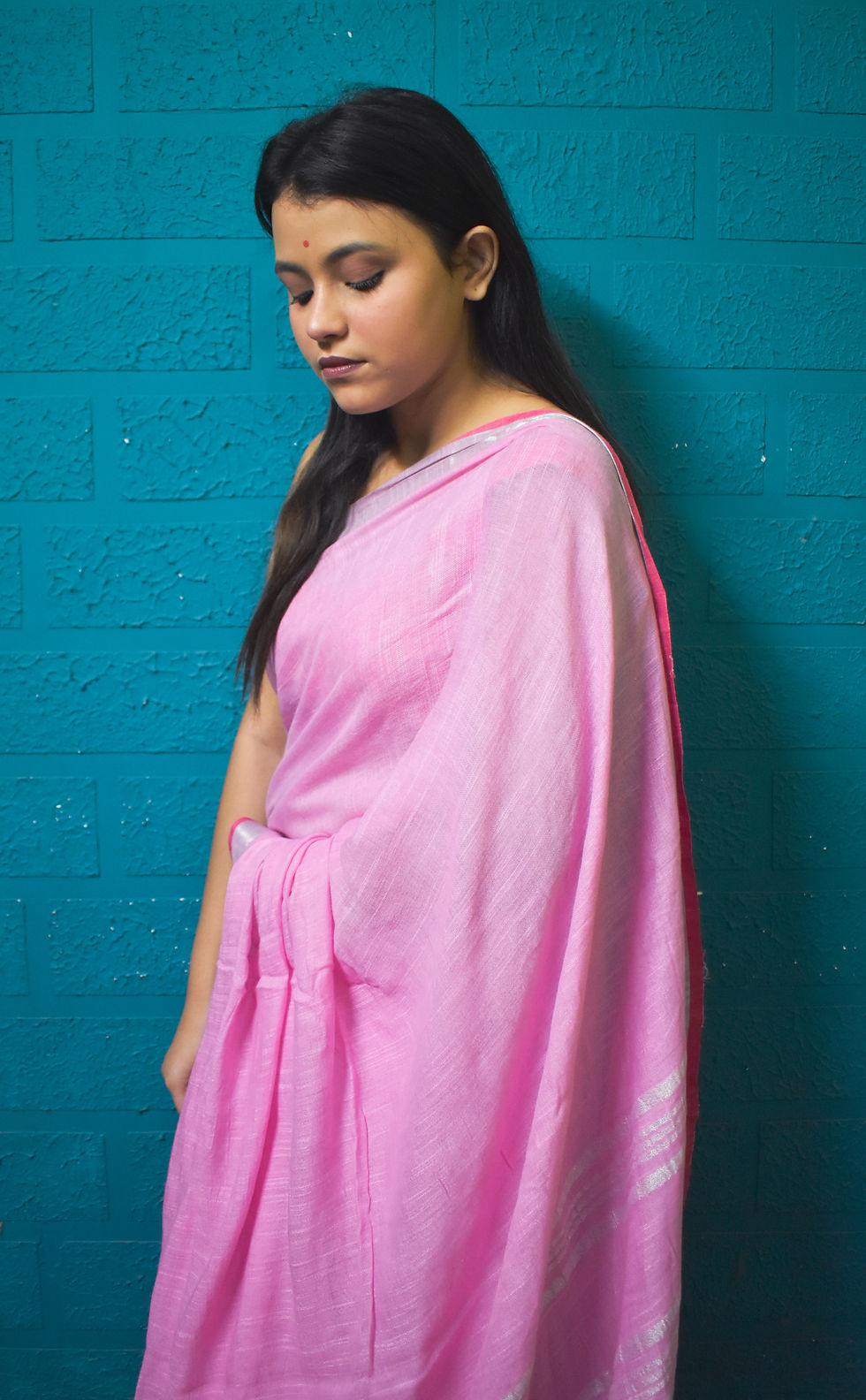 Thumbnail: Pink Khadi Linen Saree 