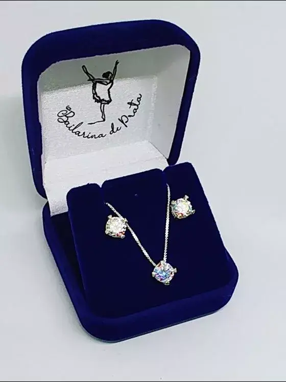 Conjunto Colar + Par de Brincos Ponto de Luz Prata 925