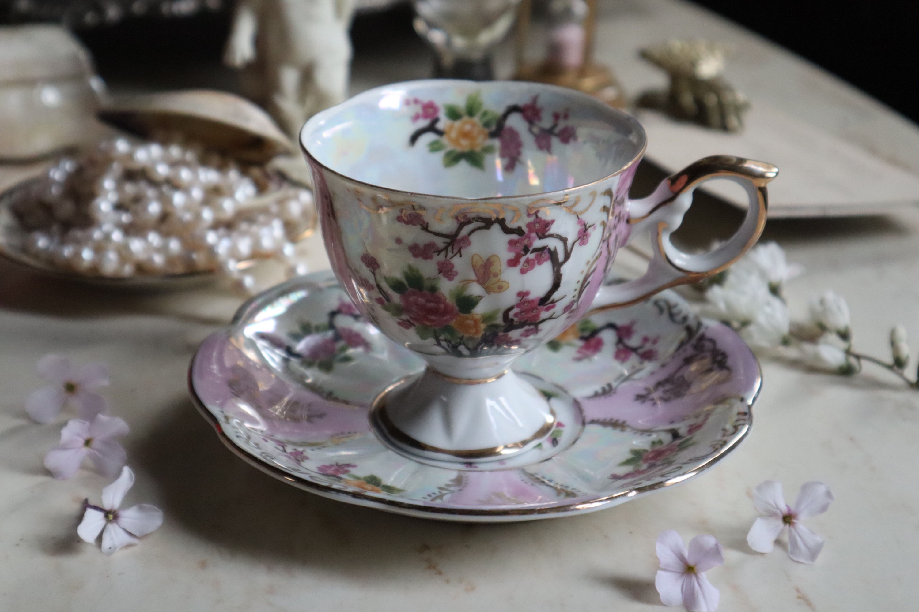Pink Floral Tea Cup Set 