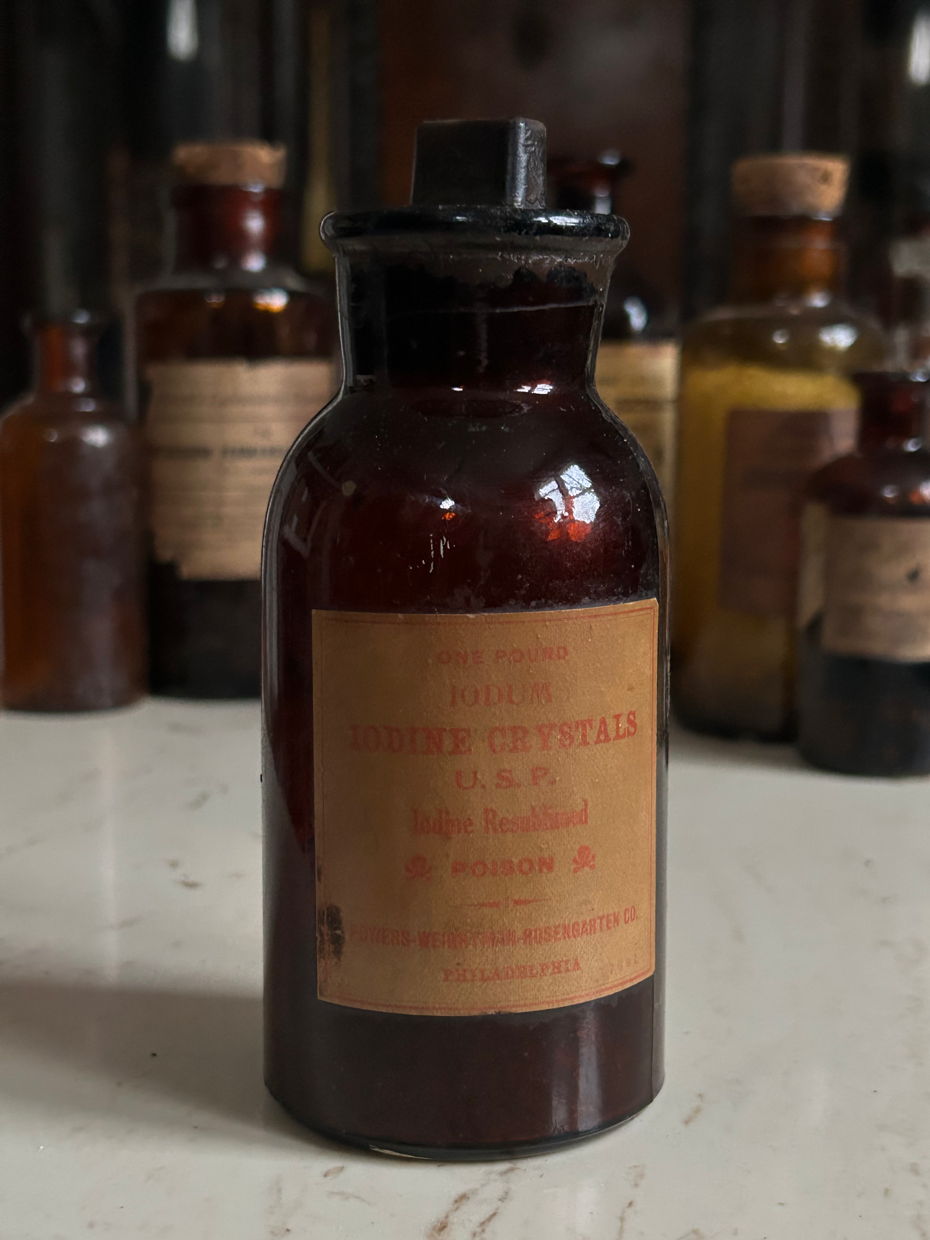 Antique Pharmacy Bottle Labeled Poison “Iodine Crystals”