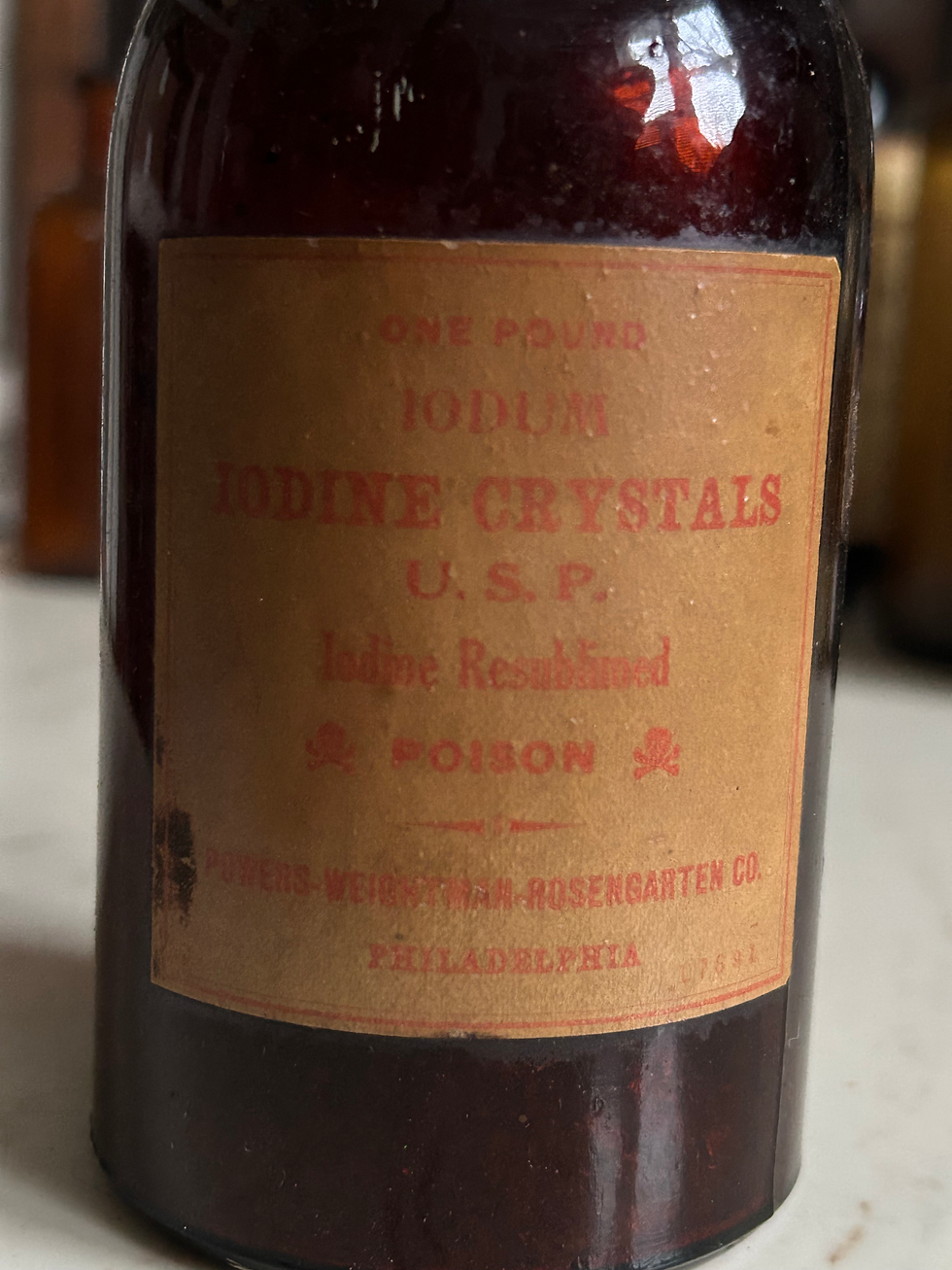Thumbnail: Antique Pharmacy Bottle Labeled Poison “Iodine Crystals”