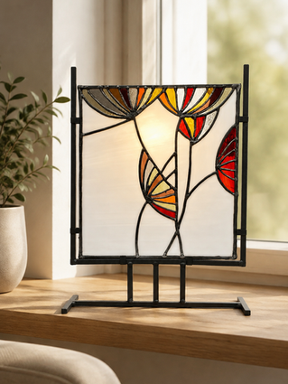Free standing stained glass panel.