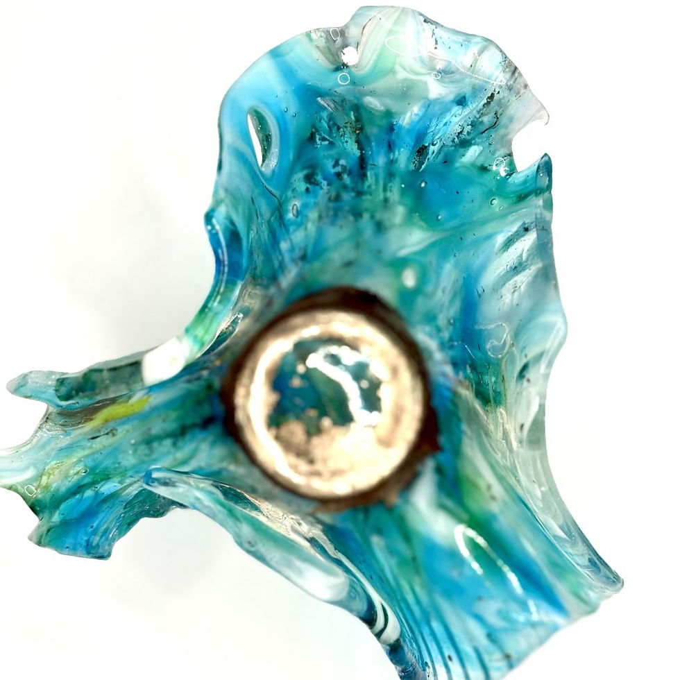 Thumbnail: Contemporary glass sculpture with rich blue tones and metallic leaf gilding – Stormy Ocean