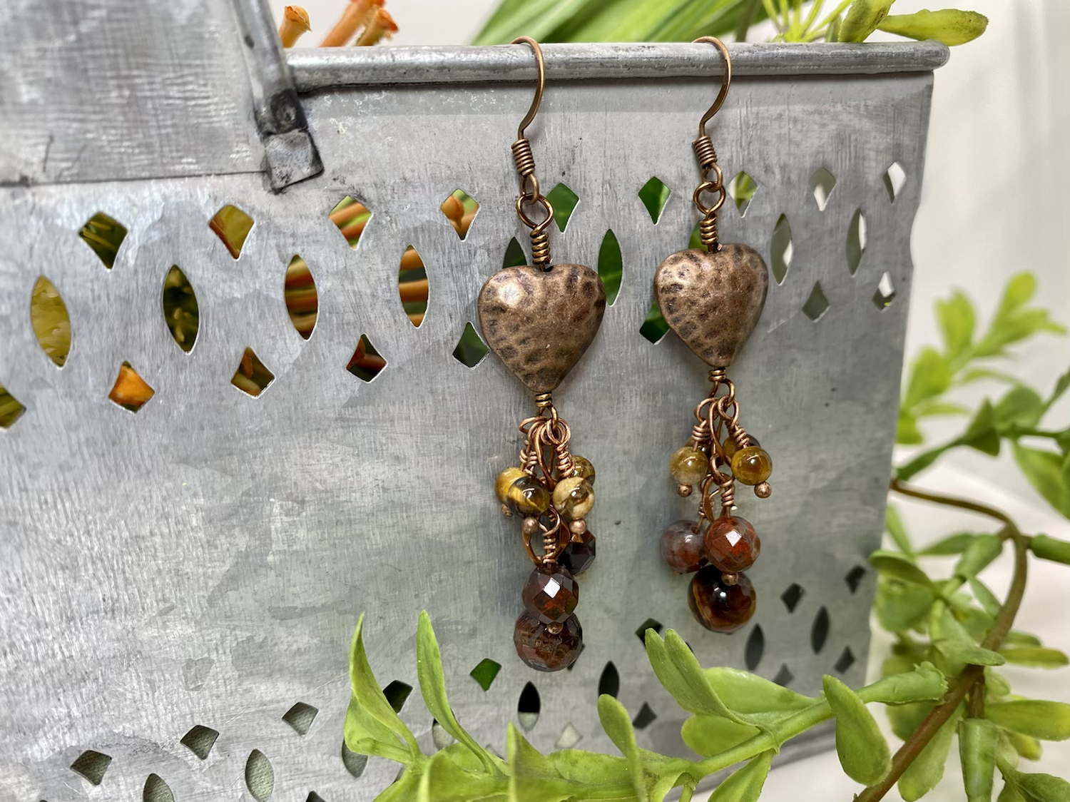 Copper and Tigereye Dangly Earrings 
