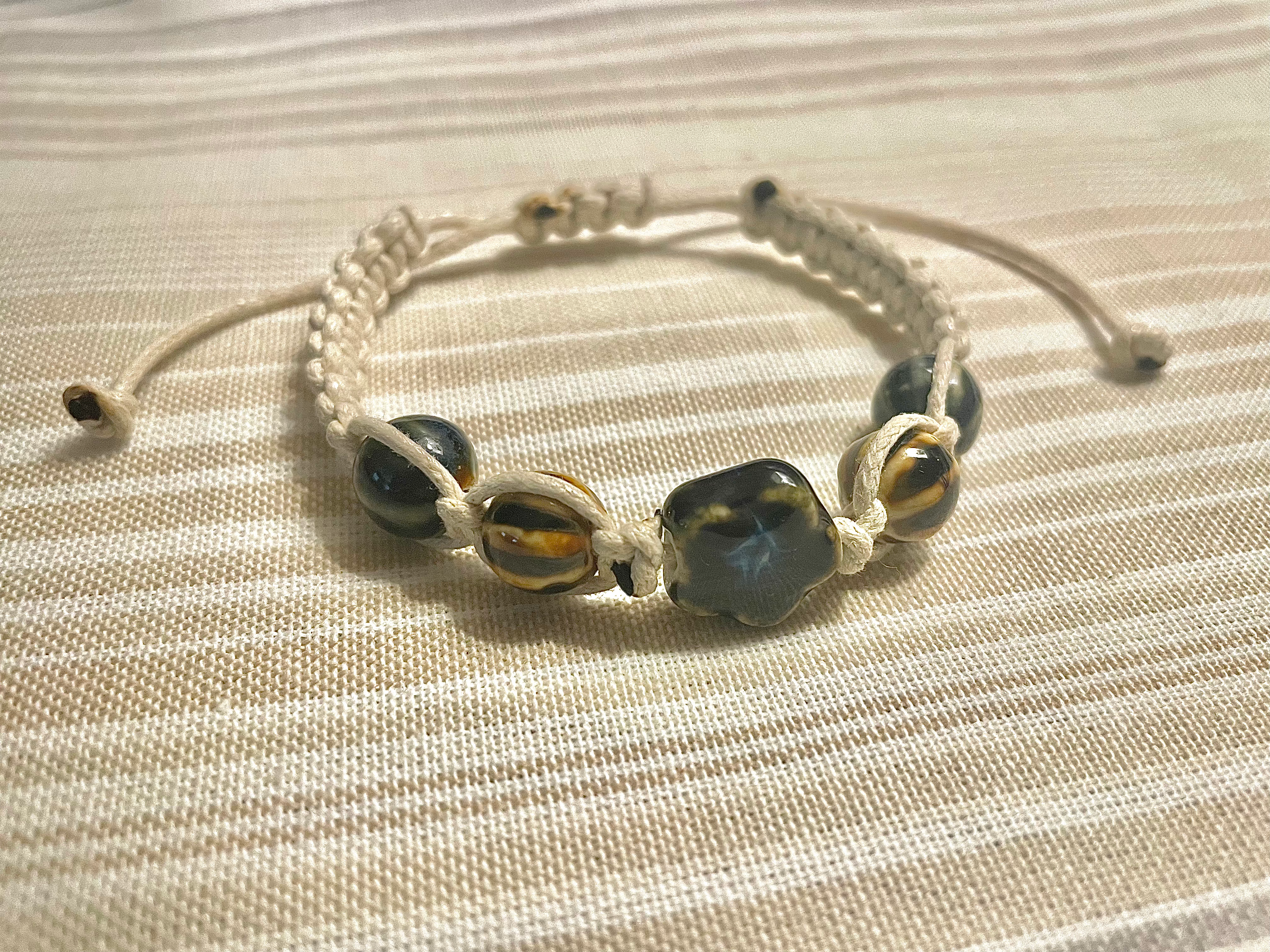 Blue and Brown Flower Bracelet