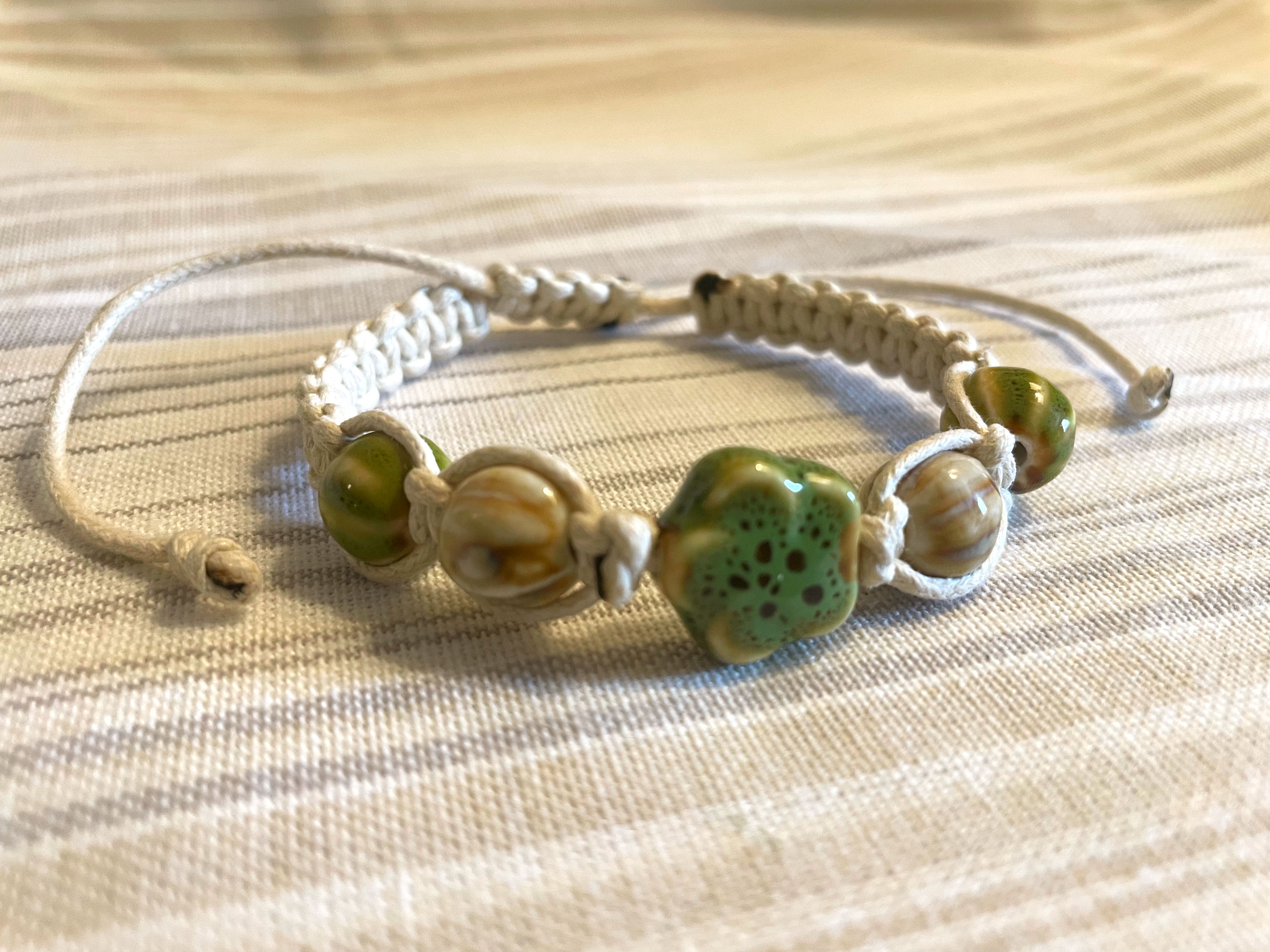 Green and Cream Flower Bracelet