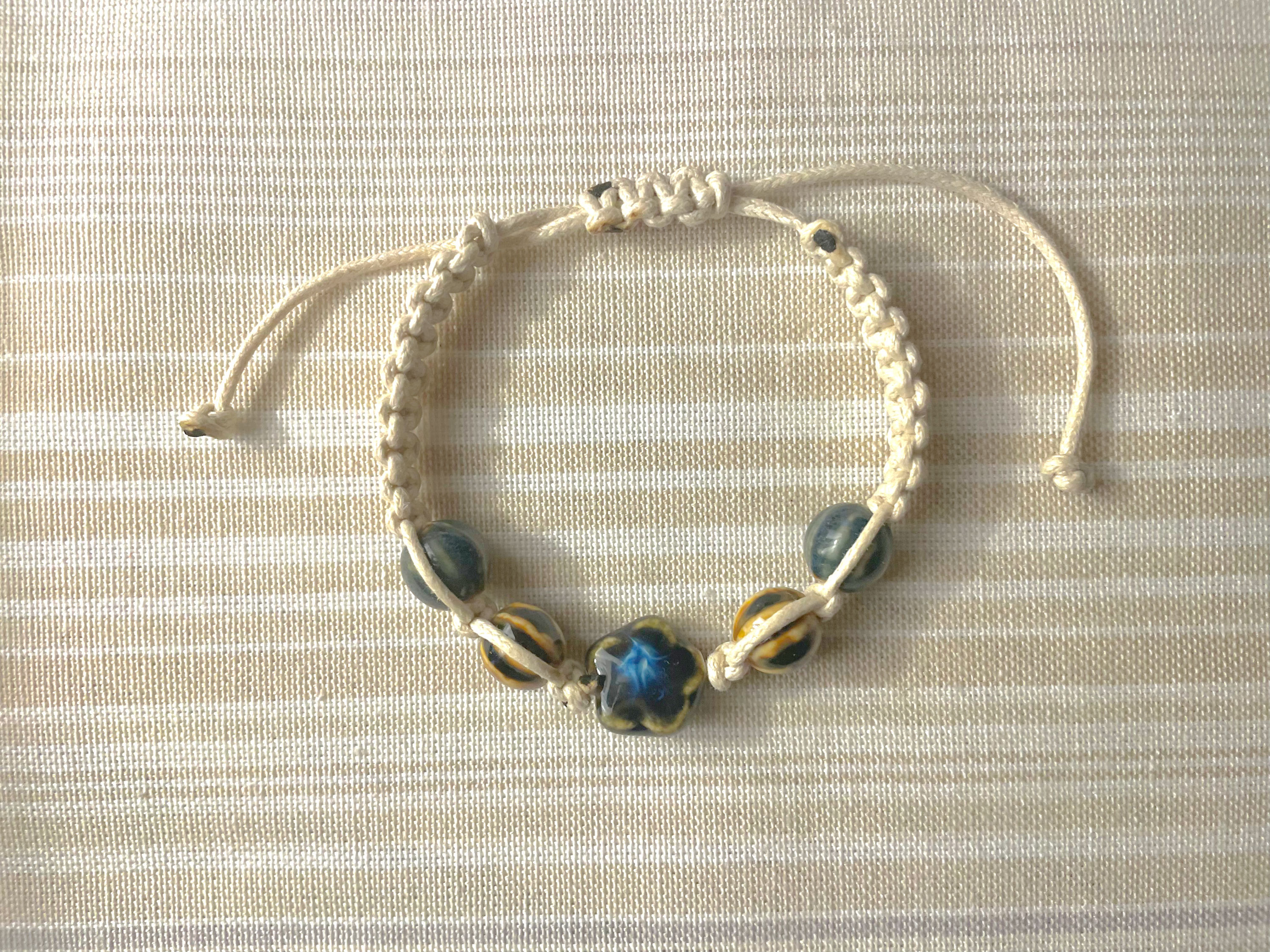 Blue and Brown Flower Bracelet