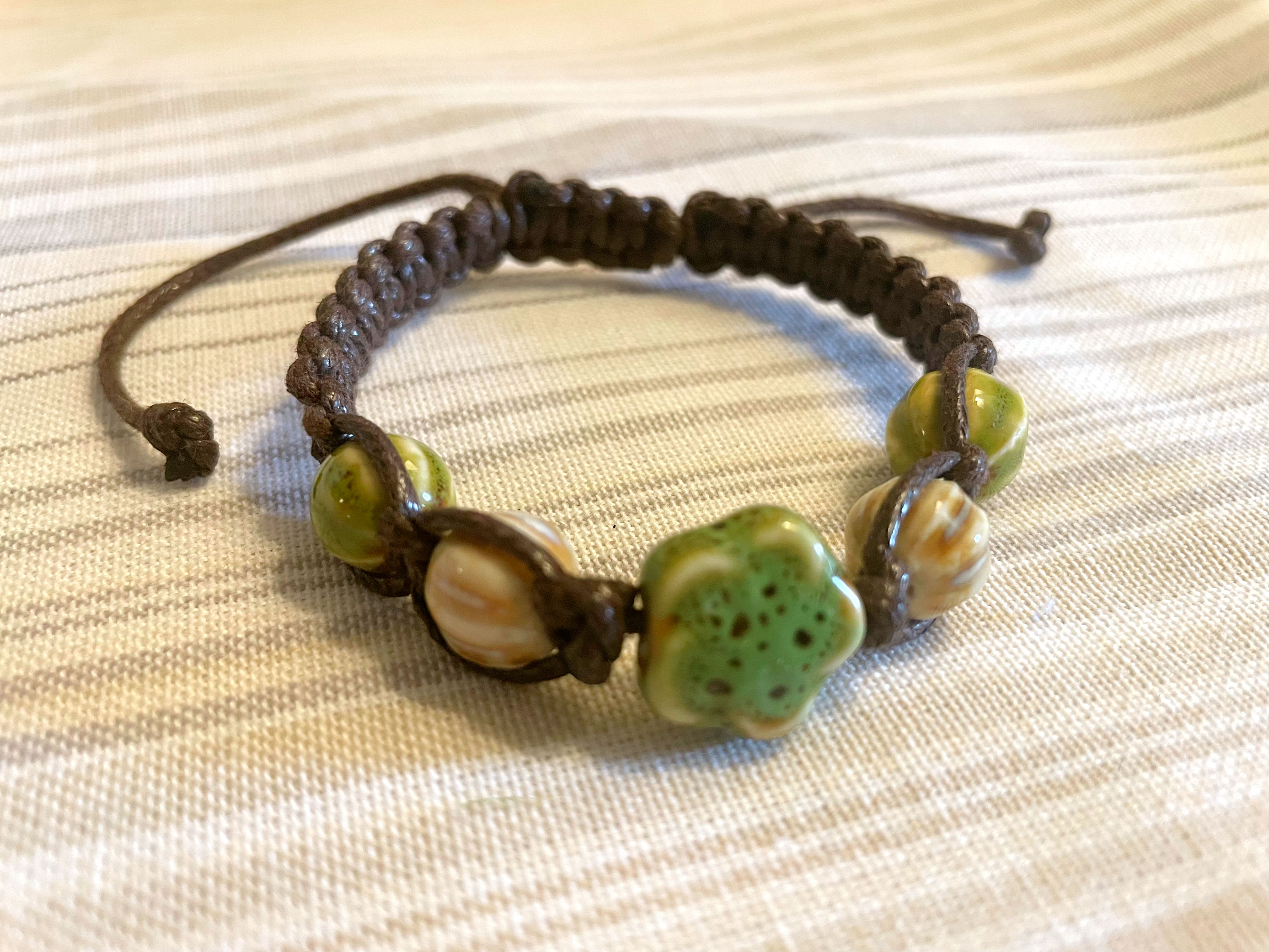 Green and Cream Flower Bracelet