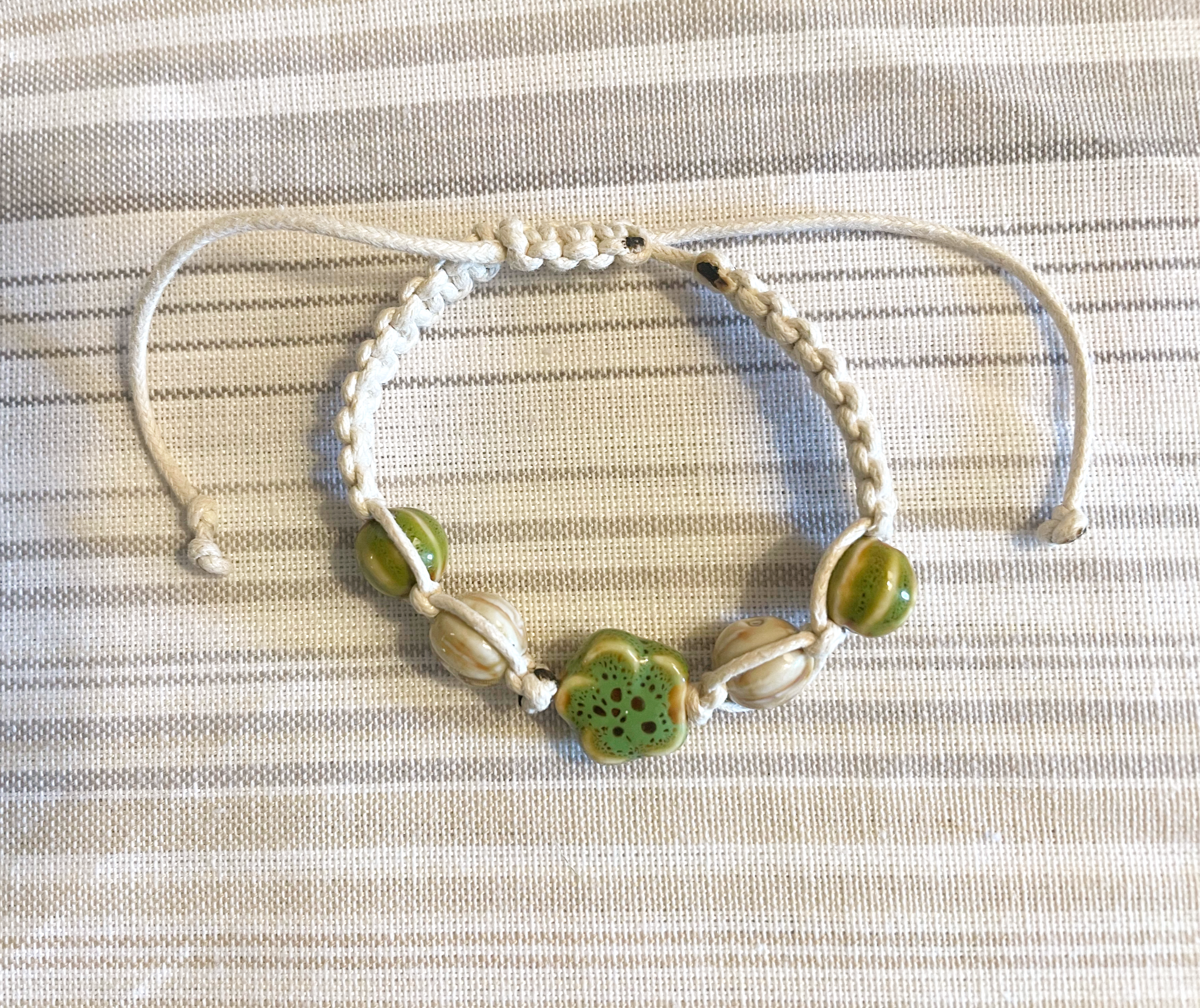 Green and Cream Flower Bracelet