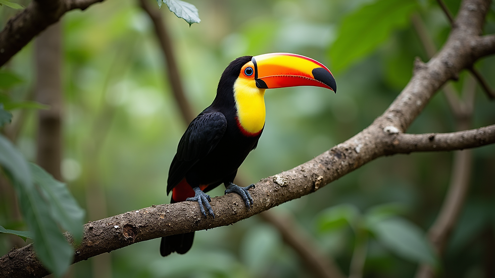 High angle view of a toucan perched on a tree branch in Rincón de la Vieja National Park