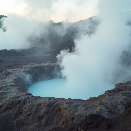 Eye-level view of volcanic fumaroles emitting steam in Rincon de la Vieja National Park