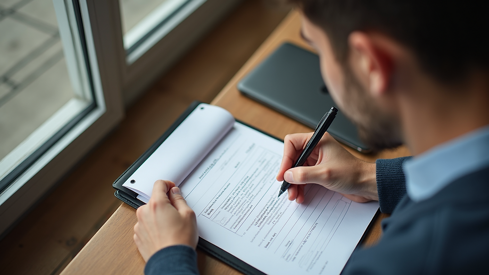 High angle view of a student filling out university transfer application forms